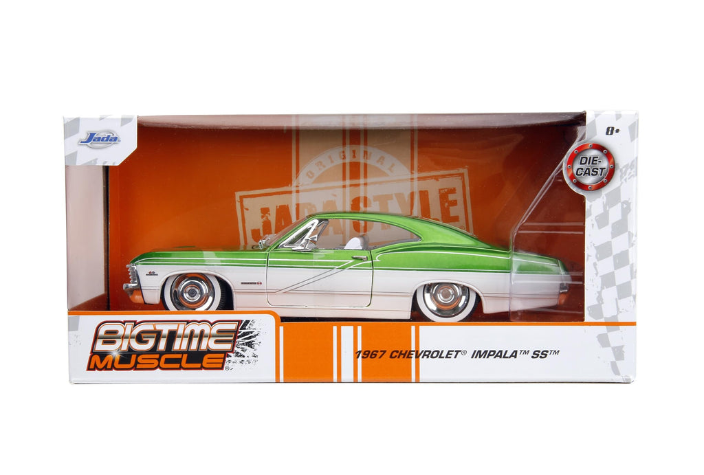 Big Time Muscle 1:24 1967 Chevrolet Impala SS Die-Cast Car, Toys for Kids and Adults(Green/White)