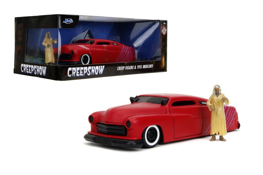 Jada 1951 Mercury Matt Red with Purple Stripes and Creep Diecast Figure Creepshow (1982) Movie Hollywood Rides Series 1/24 Diecast Model Car