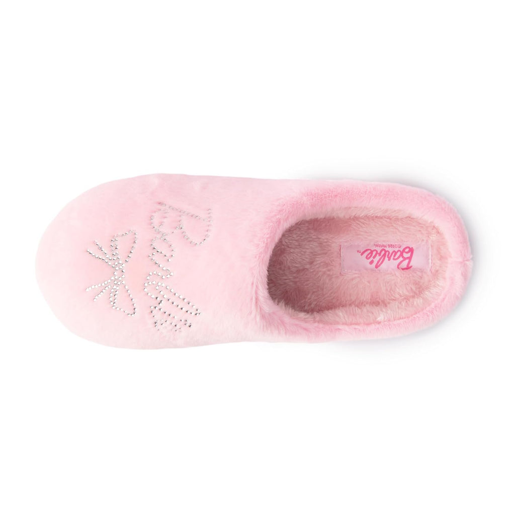 Handcraft Barbie Girls Plush Plaid Clog Slippers with Rhinestone Logo, Pink Candy, 4-5 Big Kid