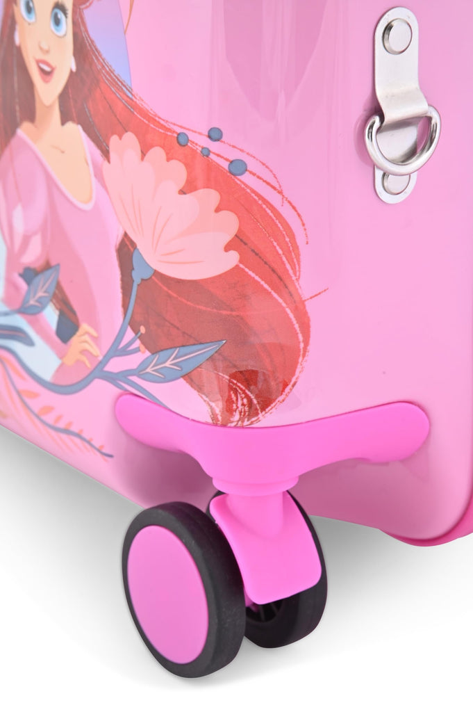 Disney Princess Ride-On Kids Suitcase - 18" Tow-Along Toddler Luggage - Tiana Moana Ariel Cinderella Snow White Carry-On Cute Bag with Wheels 18"x10"x14.5"