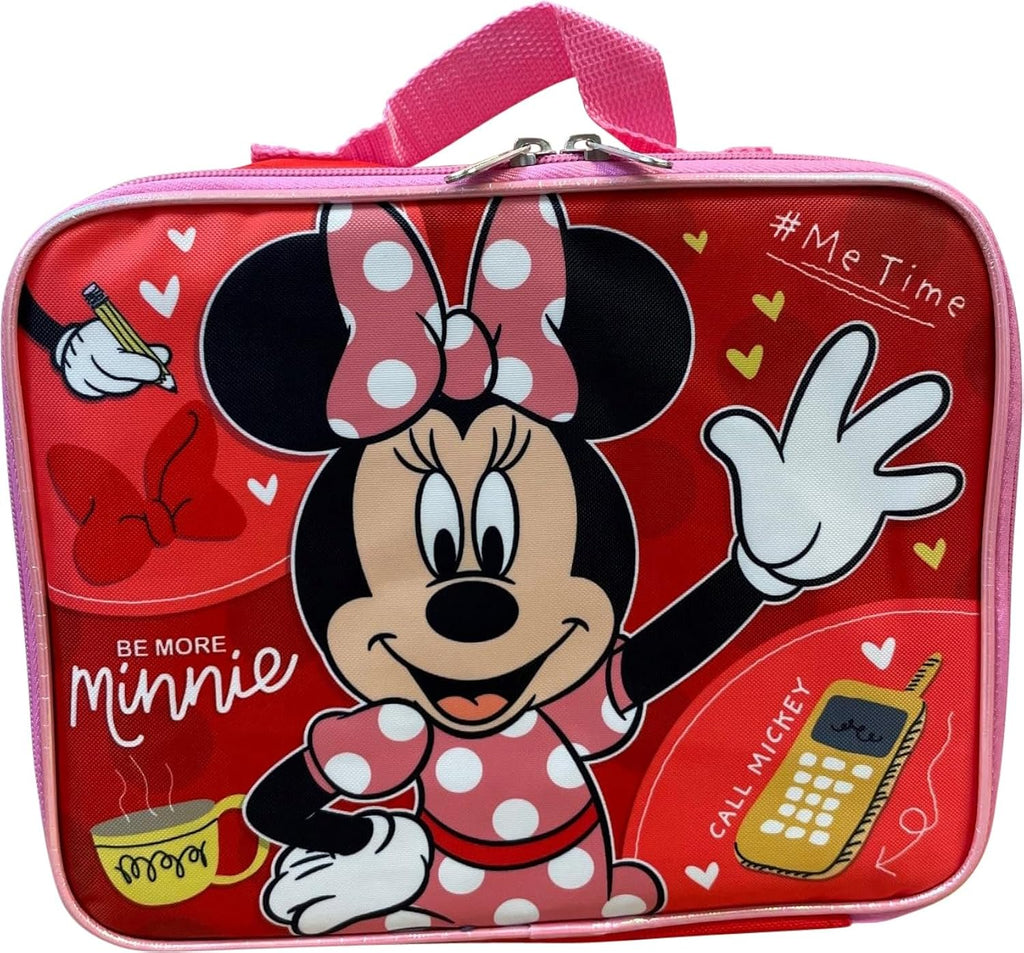 Kid's Licensed 16 Inch Backpack With Removable Lunch Box Set (Minnie Mouse Pink)
