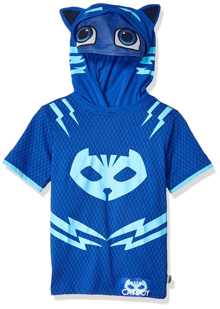PJ Masks Boys' Little Gekko and Catboy Costume Hoodie Sweatshirt with Mesh Mask, Blue Short Sleeve, 5-6