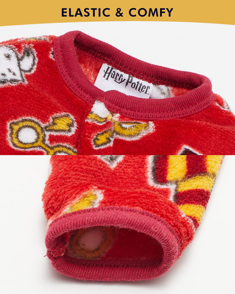 Harry Potter Baby Girls Long-Sleeve Plush Polar Fleece Bodysuit Pajamas - Baby Girl Clothes Prints (Red/White/Yellow, 0-3 Months)