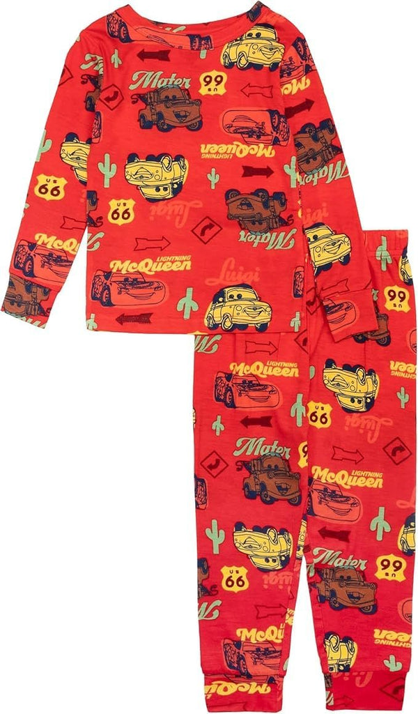 Disney Cars Boys’ Pajama Set – Long Sleeve Lightning McQueen Top & Matching Pants – Soft Viscose Spandex Kids Sleepwear