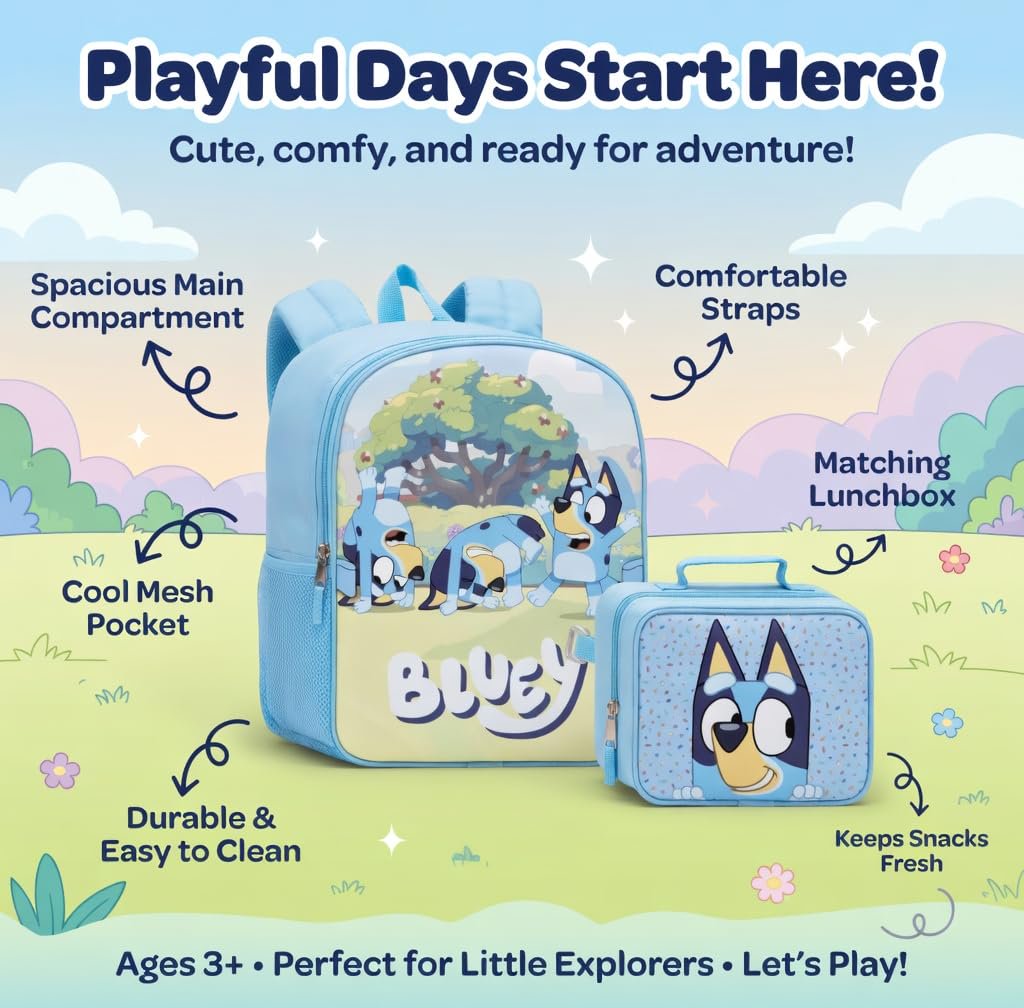 Fast Forward Bluey Bingo 16" Backpacks With Lunch Bag - Licensed Characters Kids Schoolbag