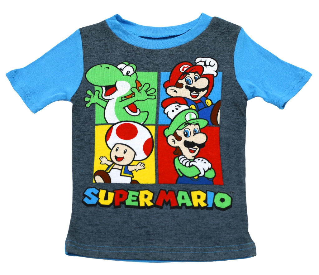 Nintendo Pj for Boys, 4 Piece Cotton Super Mario Brothers Pajamas for Kids, Super Mario Shirt & Shorts Set, Size 6 Red/Blue