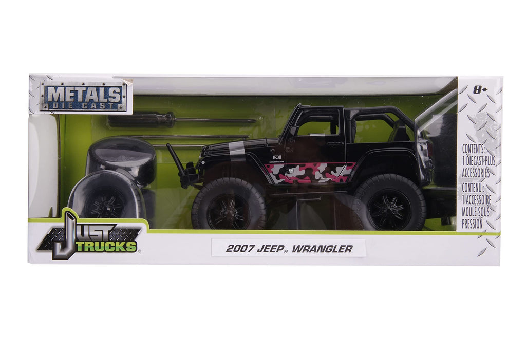 Jada Toys Just Trucks 2007 Jeep Wrangler Black/Pink Camo with Rack 1:24 Die-cast Vehicle