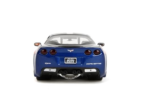 Jada Toys Bigtime Muscle 1:24 2006 Chevy Corvette Z06 Die-cast Car – Opening Doors, Hood, Trunk, Rubber Tires(Metallic Blue/Orange)