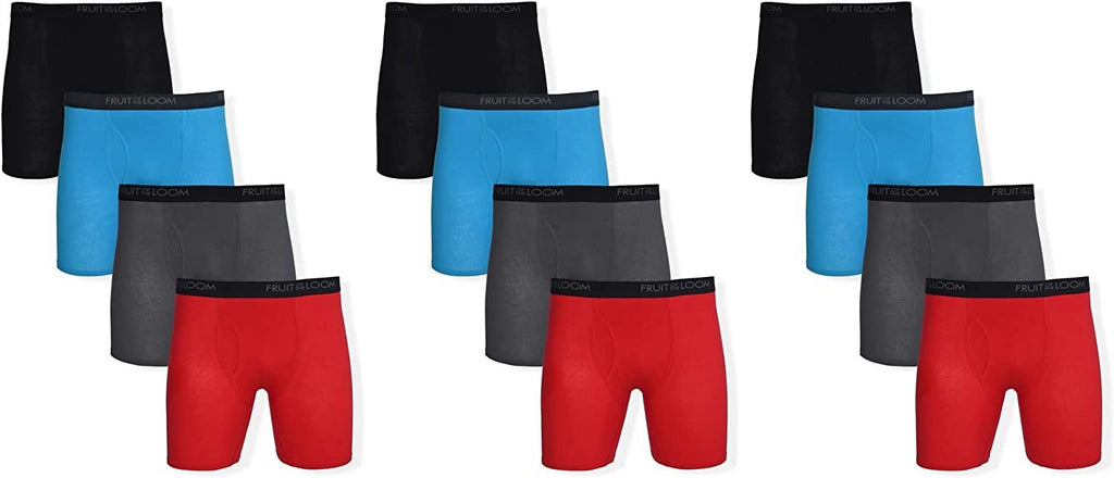 Cotton- Mystery Colors Fruit of the Loom Men's Cotton Performance Boxer Briefs (12 Pack)
