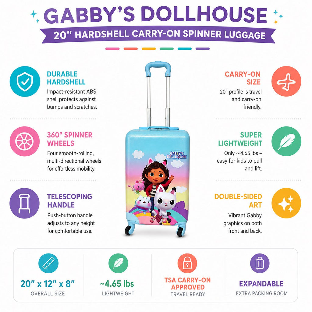 Disney Character 20" Hardshell Luggage - Toy Story, Stitch and more! Hard-side Suitcase for Travel with Spinner Wheels 20"x12"x8"