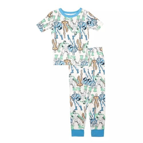 Centric Brands Avengers Little/Big Boys' Pajama Set Sizes 4-10 Short-Sleeve T-Shirt & Matching Pajama Pant Set Ironman Hulk Captain America Viscose Spandex Blend (10, Avengers - New Heroes)