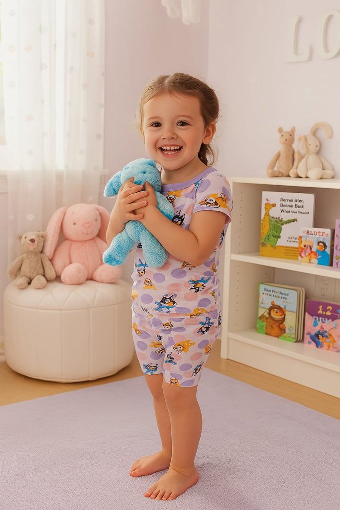Bluey & Bingo Girls’ 2pc Playful Dots Pajama Set – Short Sleeve Crewneck Top & Shorts – Sizes 2T–4T – Soft Sleepwear