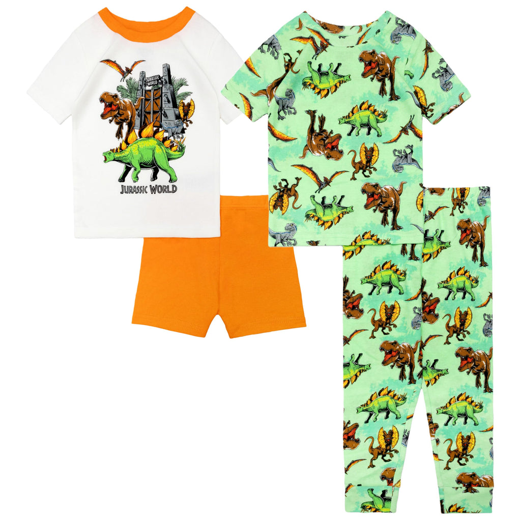 Jurassic World Boys' 4-Piece Snug-fit Cotton Pajama Set, Soft & Cute for Kids, BRIGHT JURASSIC, 2T