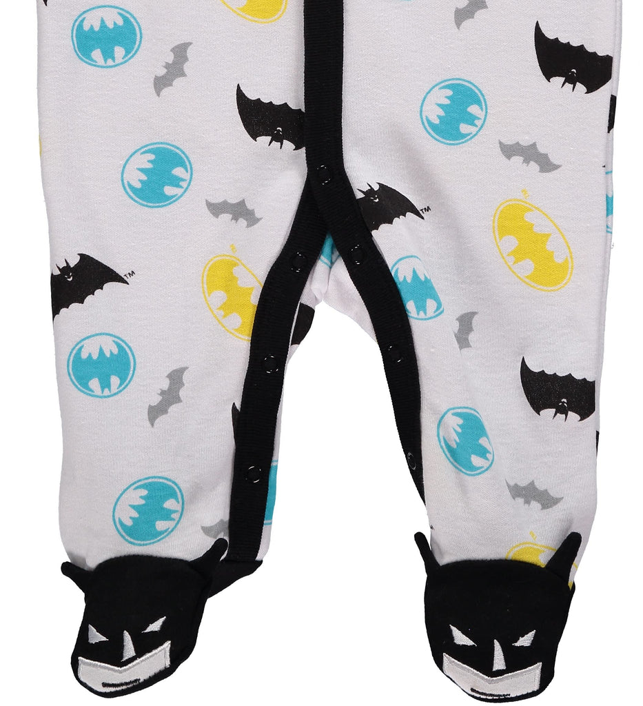 DC Comics Batman Baby Boy Romper with Footie Sleeper Printed Coverall (White/Yellow, 6-9 Months)