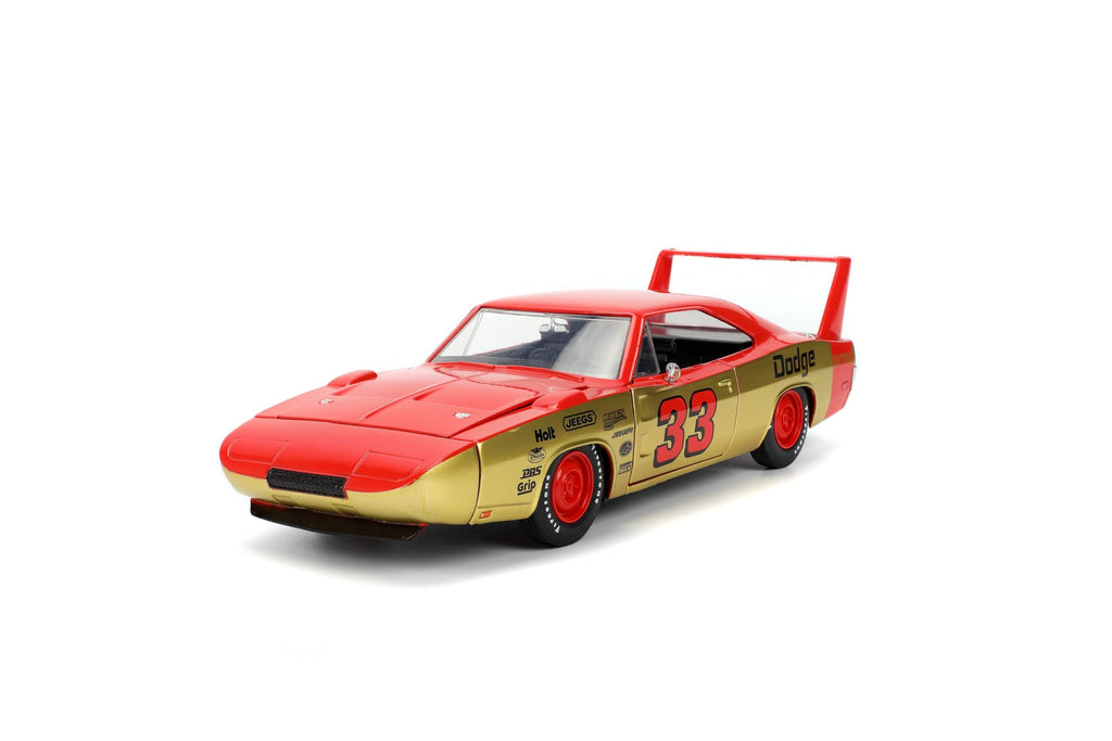 Jada Toys Bigtime Muscle 1:24 1969 Dodge Charger Die-cast Car – Opening Doors, Hood, Trunk, Rubber Tires(Red/Gold)