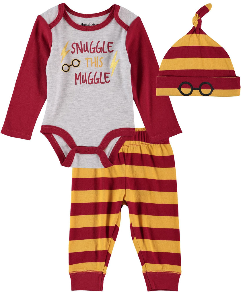 Harry Potter Baby Boys Clothes Set with Baby Bodysuit, Pants, and Cap - Baby Boy Clothes (White/Red/Orange, 3-6M)