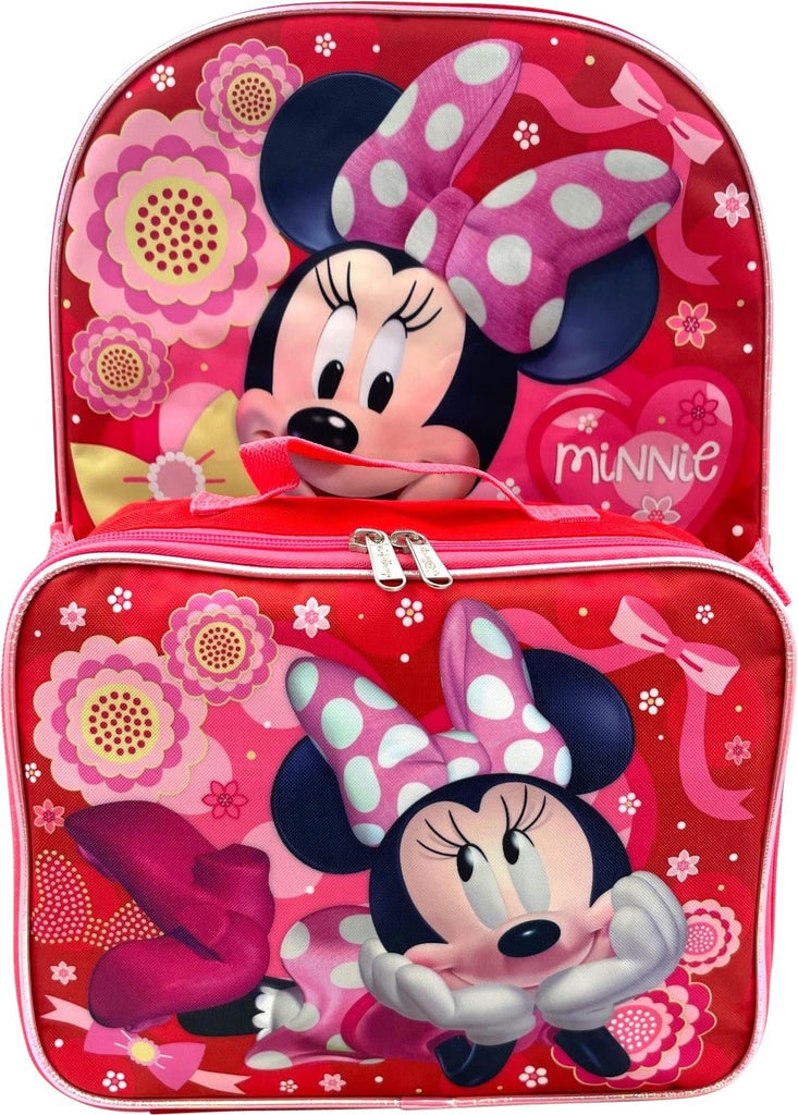 Disney Minnie Mouse 16 Inch Girl's Backpack With Removable Lunch Box Set