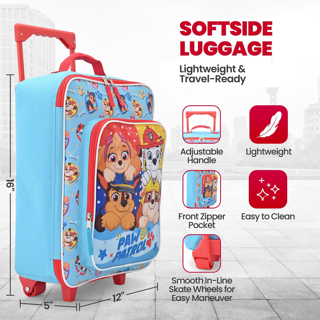 Fast Forward Paw Patrol Luggage 16" Soft Side Wheeled Pilot Case- Rolling Suitcase 16x12x5