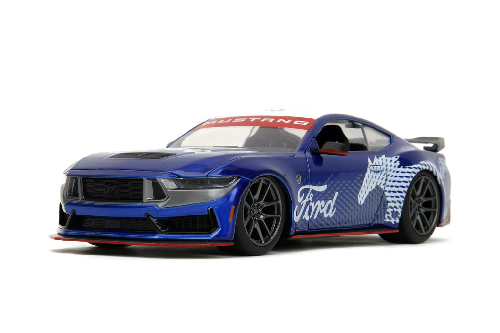 Jada 2024 Ford Mustang Dark House Candy Blue with White Top and Mustang Horse Graphics Bigtime Muscle Series 1/24 Diecast Model Car