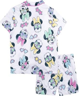 Centric Brands Minnie Mouse Girls’ 2pc Pajama Set – Button-Down Collared Top & Shorts Featuring Minnie in Sunglasses – 2T–4T
