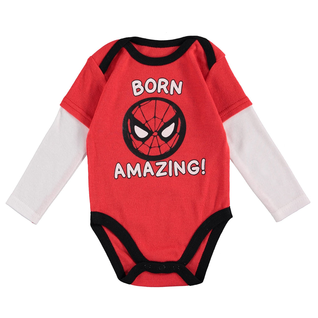 Spiderman Baby Boys Clothes 3-Piece Set with Baby Bodysuit, Pants, and Bib - Marvel Avengers Baby Boy Outfit - Baby Clothes (Red/Black/Grey, 3-6 Months)