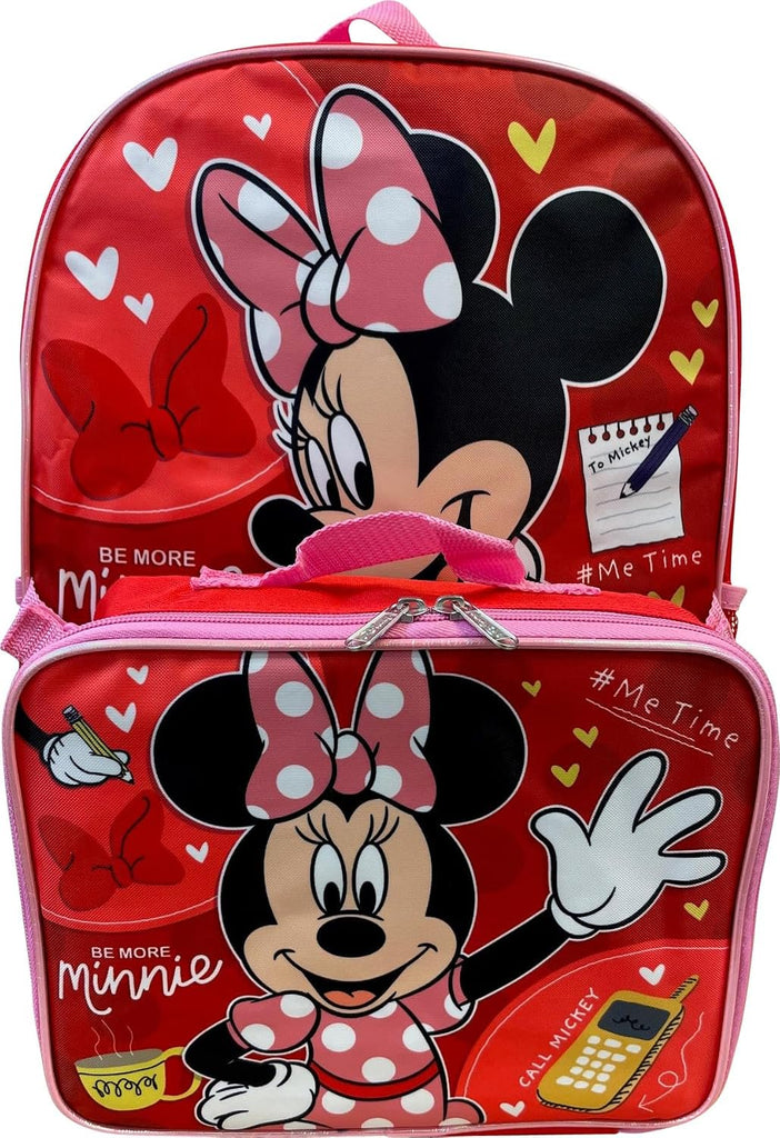 Kid's Licensed 16 Inch Backpack With Removable Lunch Box Set (Minnie Mouse Pink)
