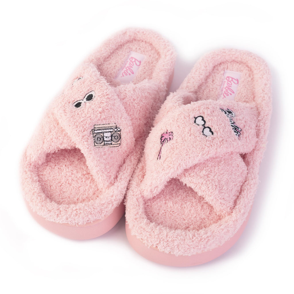 Barbie womens Barbie Cozy X-band & Open Toe Faux Fur Memory Foam Indoor Outdoor Soled Slipper Xs-xl
