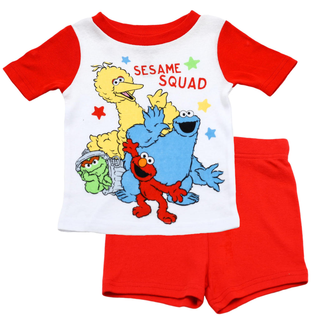 Sesame Street Elmo Pajamas for Toddlers, 4 Piece Cotton Elmo Pjs for Boys, Big Bird, Cookie Monster, Oscar the Grouch, 2T White