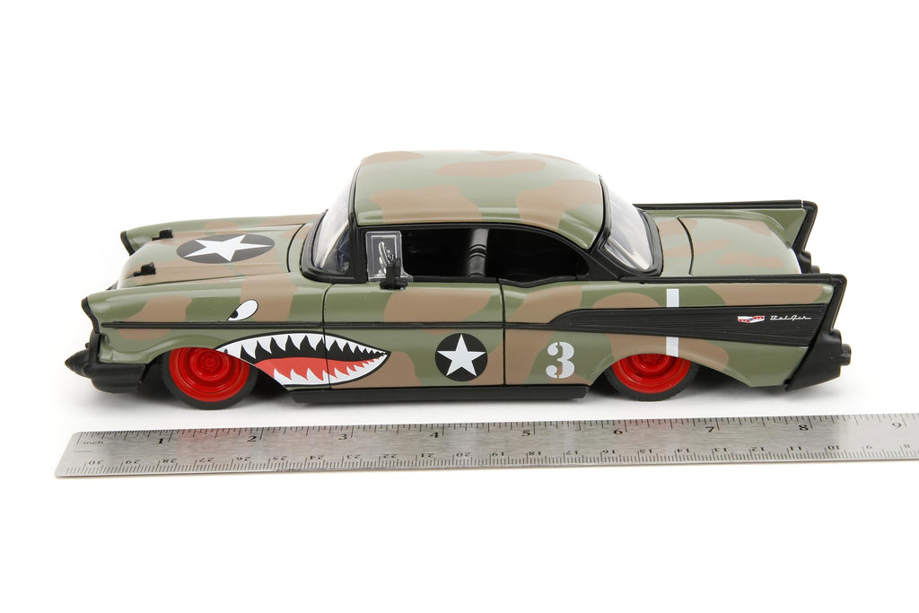 Big Time Muscle 1:24 1957 Chevrolet Bel Air Die-Cast Car, Toys for Kids and Adults(Army Green)