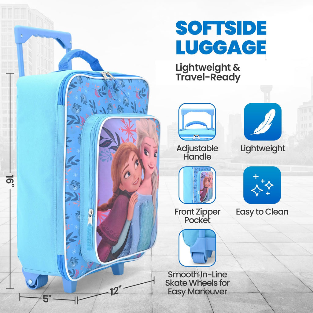 Fast Forward Frozen Girls Luggage 16" Soft Side Wheeled Pilot Case- Rolling Suitcase 16x12x5