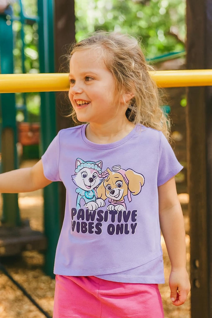 Paw Patrol Girls’ Crewneck T-Shirt – Skye & Everest Graphic Tee – Soft Cotton Blend Toddler & Kids Short Sleeve Top