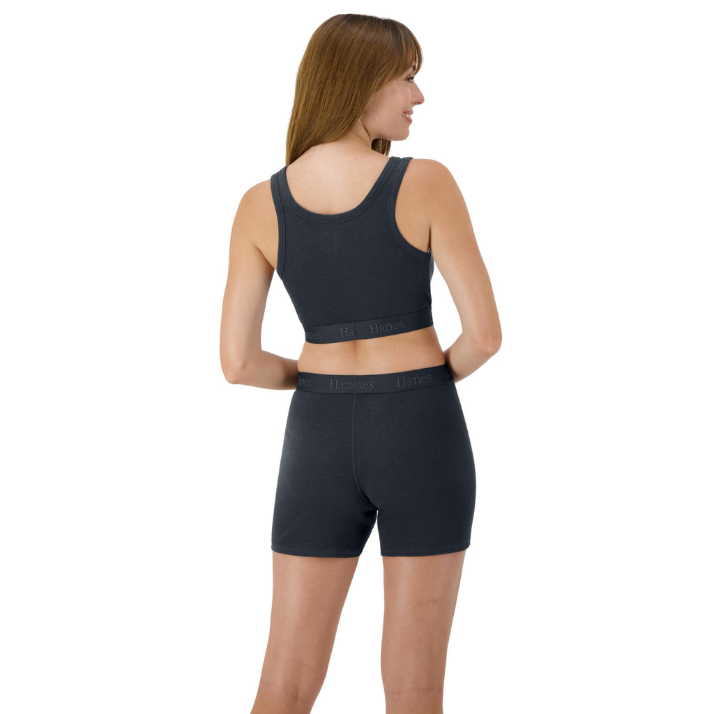 Hanes womens Originals 2-piece Lounge Set, Comfywear Supersoft Crop Top & Boxer Shorts Loungewear Set