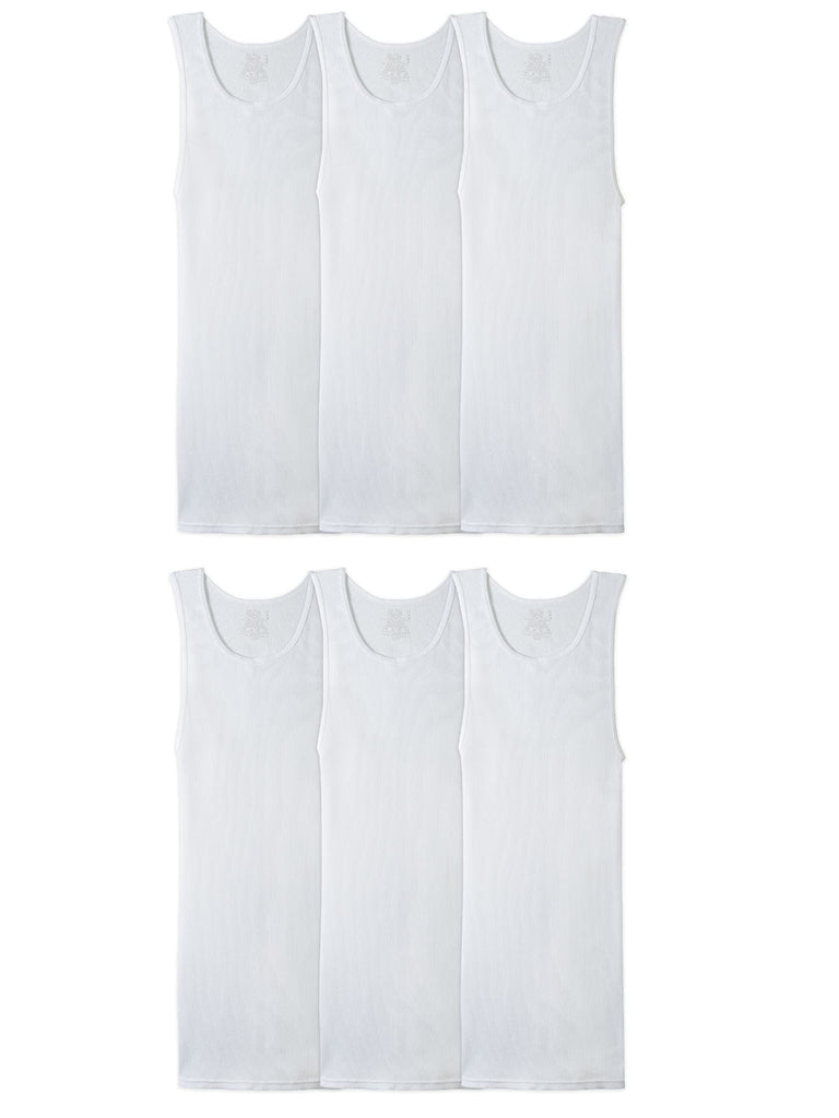 Fruit of the Loom Men's Sleeveless Tank A-Shirt, Tag Free & Moisture Wicking, Ribbed Stretch Fabric, Big Man-6 Pack-White, XX-Large