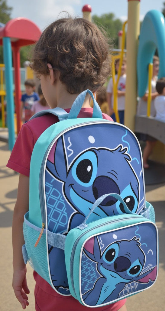 Stitch Fast Forward Disney 16" Backpacks With Lunch Bag - Licensed Characters Kids Schoolbag
