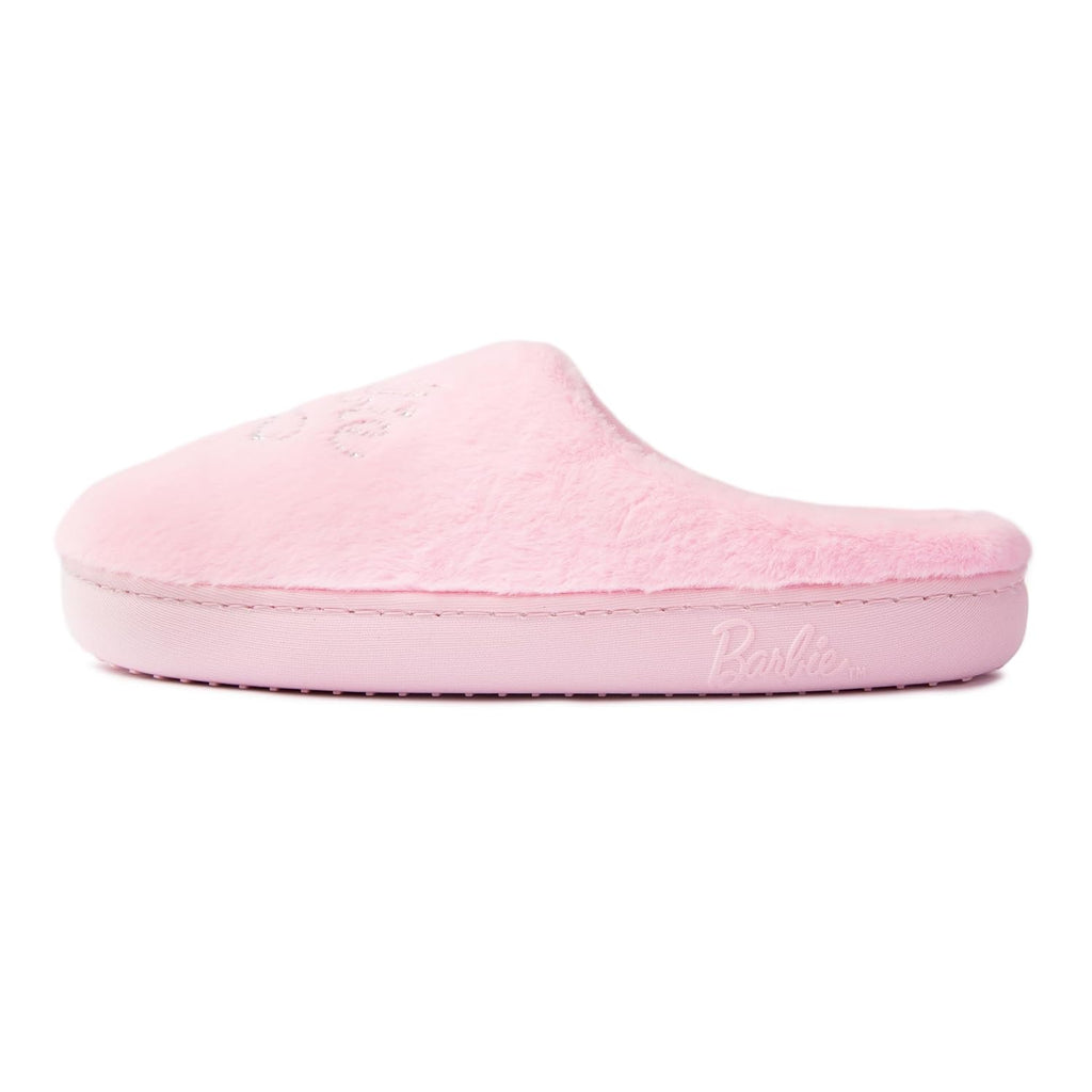 Handcraft Barbie Girls Plush Plaid Clog Slippers with Rhinestone Logo, Pink Candy, 4-5 Big Kid