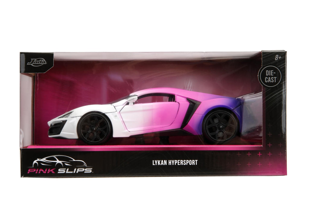 Pink Slips 1:24 W4 W Motors Lykan Hypersport Die-Cast Car w/Base, Toys for Kids and Adults(White/Purple)