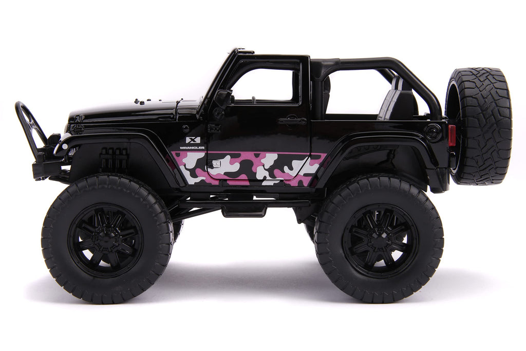 Jada Toys Just Trucks 2007 Jeep Wrangler Black/Pink Camo with Rack 1:24 Die-cast Vehicle