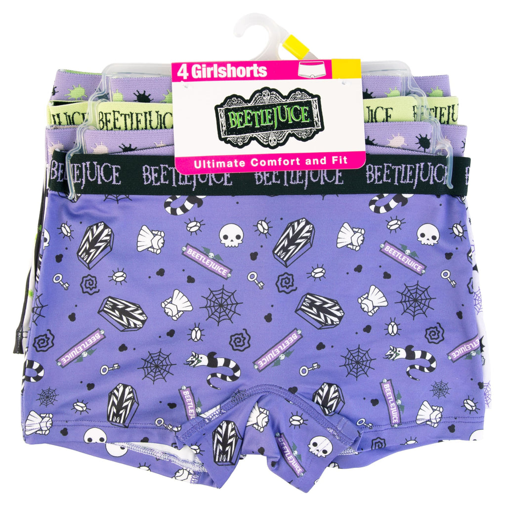 BEETLEJUICE 4-Pack Underwear, Athletic Girls-Boxer Brief, Shorts Sizes 4, 6, 8 & 10
