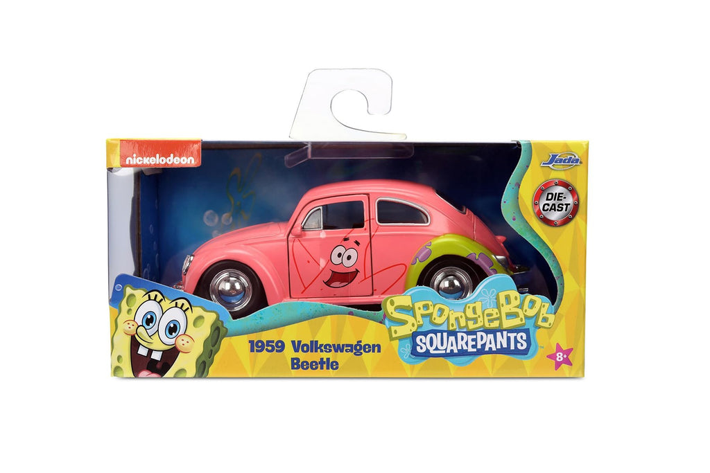 Jada Spongebob Squarepants Patrick Star 1959 VW Beetle - Die-Cast Vehicle Toys - 1:32 Scale, Detailed Exterior, Chrome Accents - Hollywood Rides Series - Ages 8+ - Pink/Green