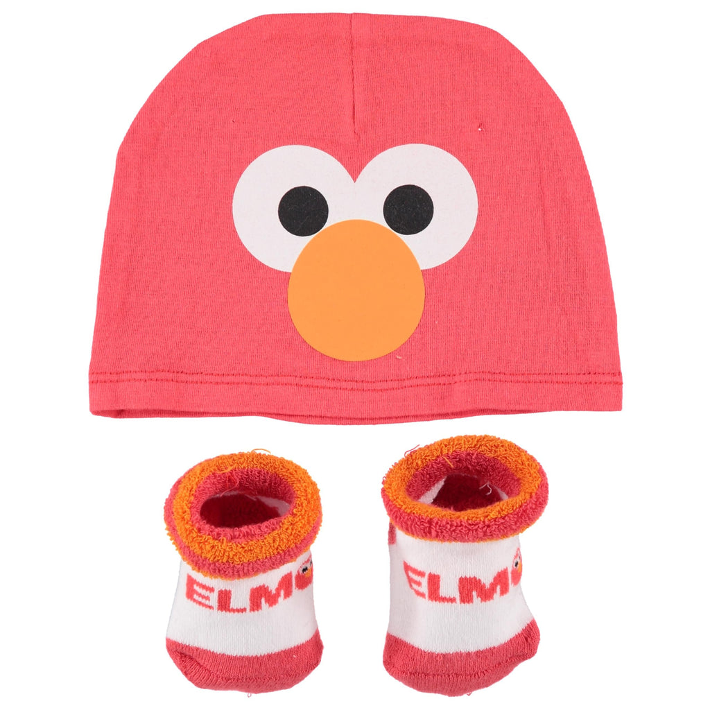 Happy Threads Sesame Street Elmo Baby Gift Set, Baby Clothes Set 3-Piece Bodysuit Beanie Hat Socks