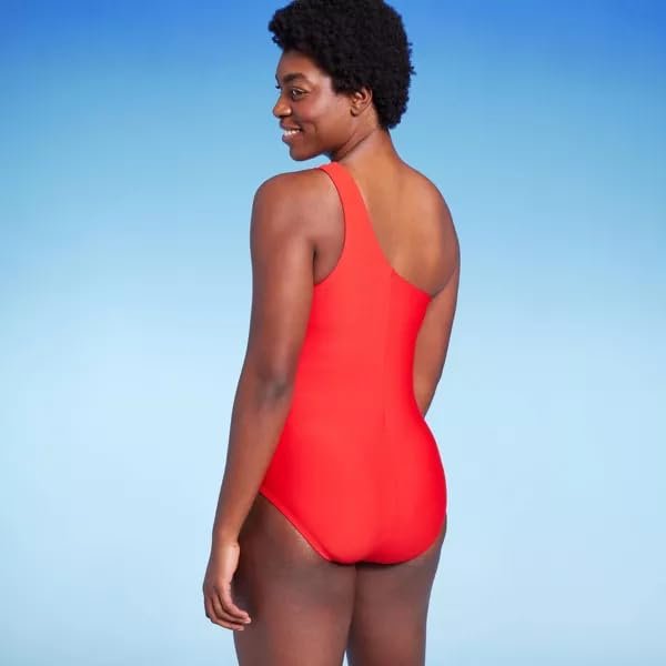 Kona Sol Women's Medium Coverage One Shoulder One Piece Swimsuit with Tummy Control - (Medium, Red)