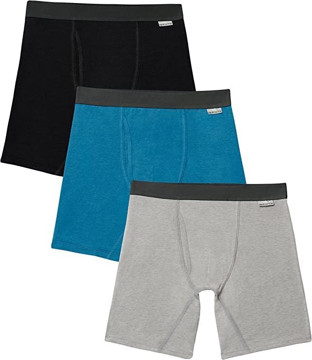 Black/Grey Fruit of the Loom Men's Cotton Performance Boxer Briefs (12 Pack)