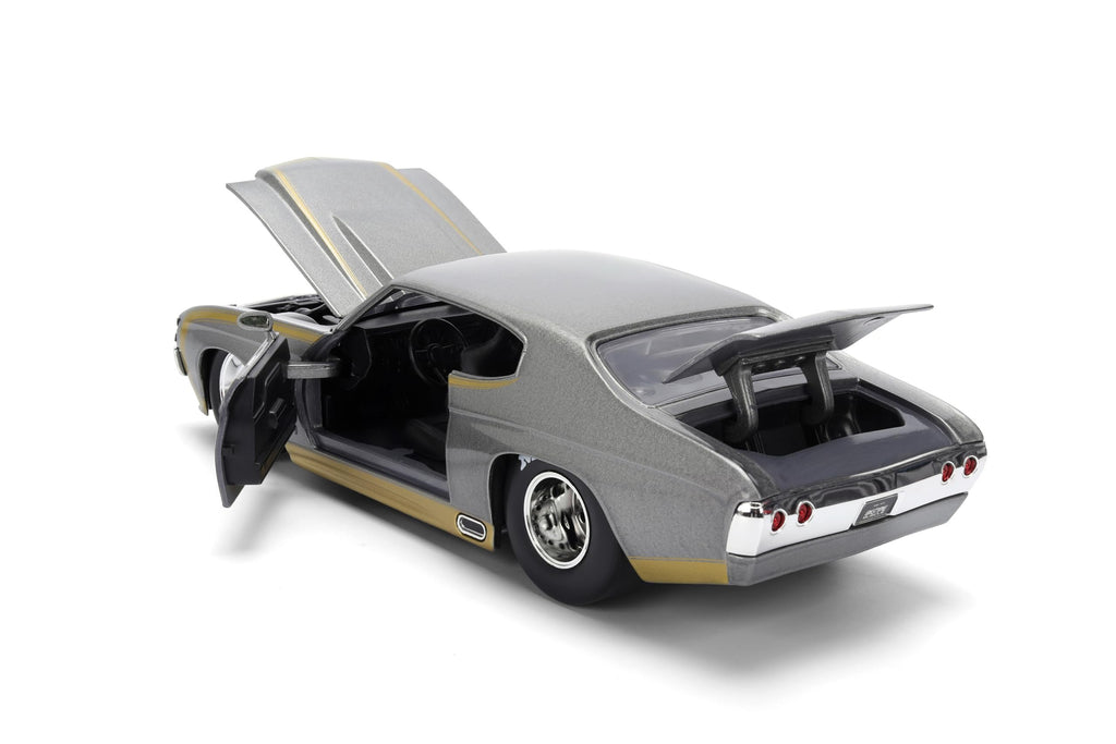 Jada Toys Bigtime Muscle 1:24 1971 Chevy Chevelle Die-cast Car – Opening Doors, Hood, Trunk, Rubber Tires(Metallic Grey)