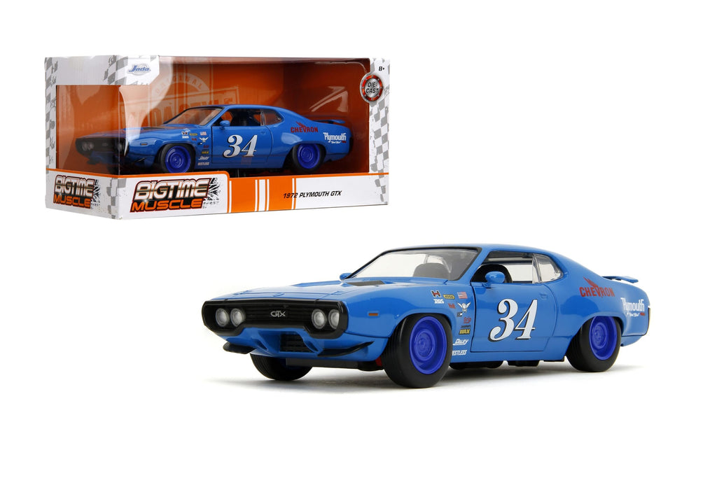 Jada Toys Bigtime Muscle 1:24 1972 Plymouth GTX – Opening Doors, Hood, Trunk, Rubber Tires(Glossy Blue)