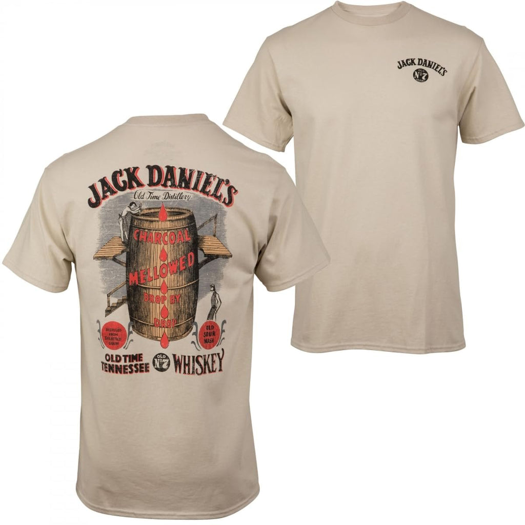 Jack Daniel's Whisky Barrel Front and Back Print T-Shirt (as1, Alpha, x_l, Regular, Regular) Beige