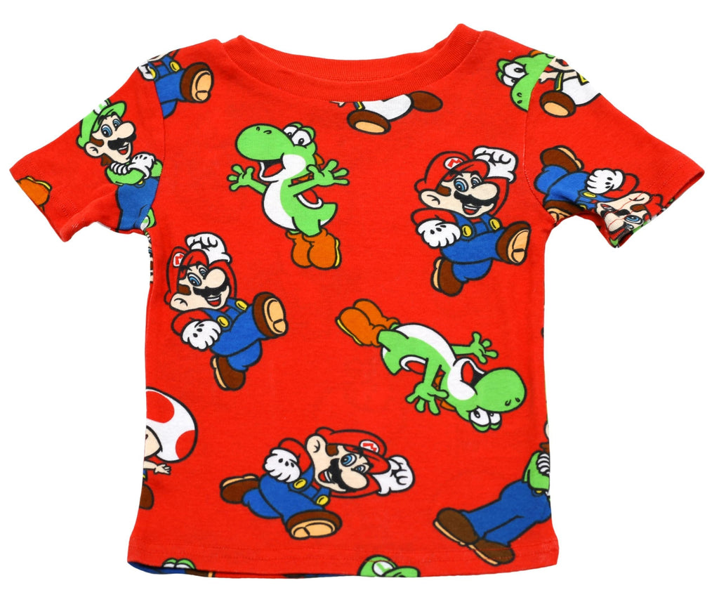 Nintendo Pj for Boys, 4 Piece Cotton Super Mario Brothers Pajamas for Kids, Super Mario Shirt & Shorts Set, Size 6 Red/Blue