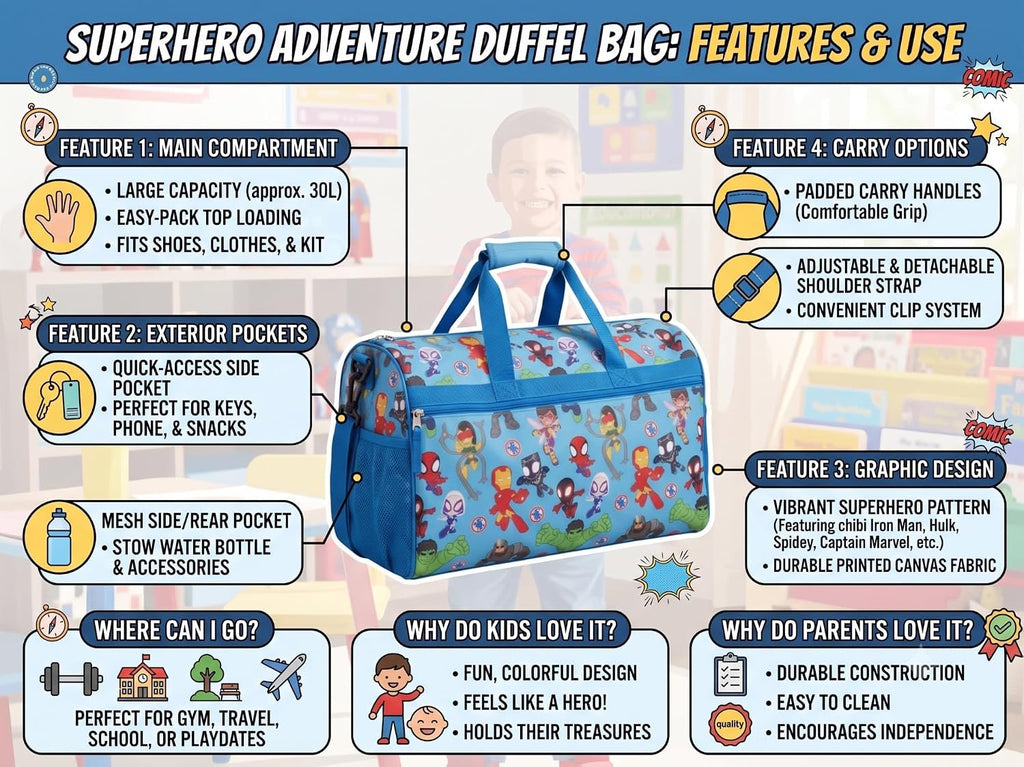 Disney Kids Duffle Bag 16.5" – Travel & Sports Bag with Zipper Pocket, Mesh Side Pockets & Shoulder Strap