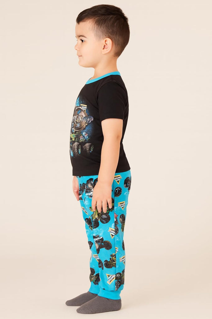 Centric Brands Monster Jam Boys 2-Piece Pajama Set, Viscose Spandex, Crew Neck Short Sleeve Shirt & Pants, Trucks, Sizes 6-12