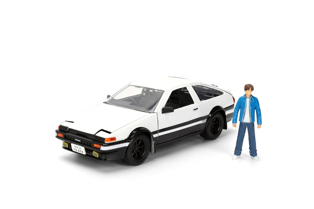 Jada Initial D 1986 Toyota Trueno - Includes Takumi Fujiwara Metal Figure - Hollywood Rides Die-cast Car with Opening Doors, 1:24 Scale, Ages 8+, Collectible Toy for Kids and Adults