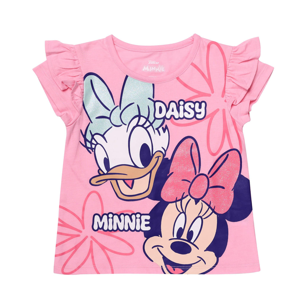 Minnie Mouse Girls 2 Piece Shorts and Short Sleeve T-Shirt Set (Pale Pink, 4T)
